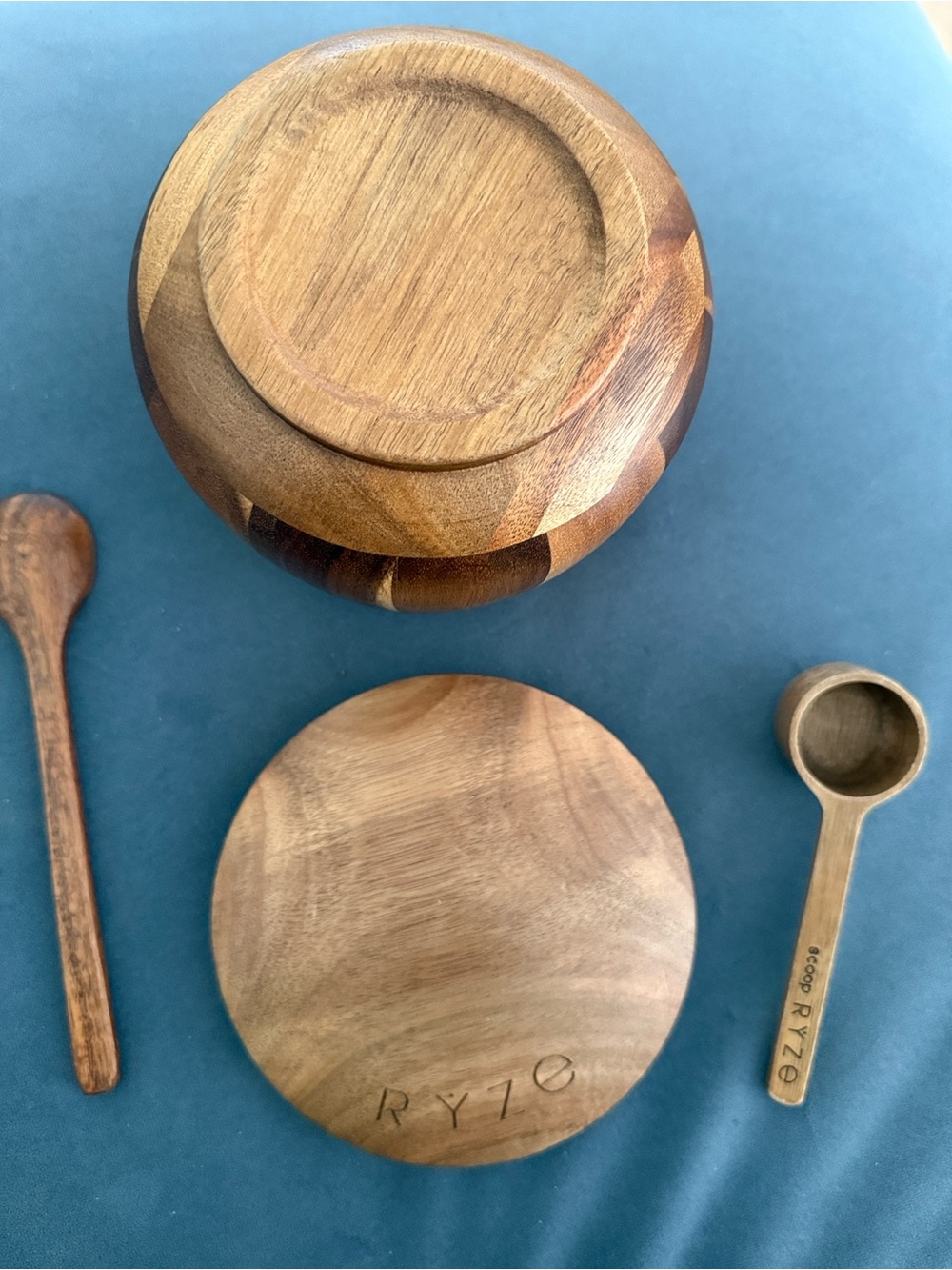 Acacia Wood Jar with Lid and Spoons - Natural Brown - Picture 3 of 3